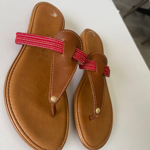 COPY - Italian Shoemakers | Leather Brown & Red Thong Slides Sz 8 1/2 - Picture 6 of 8